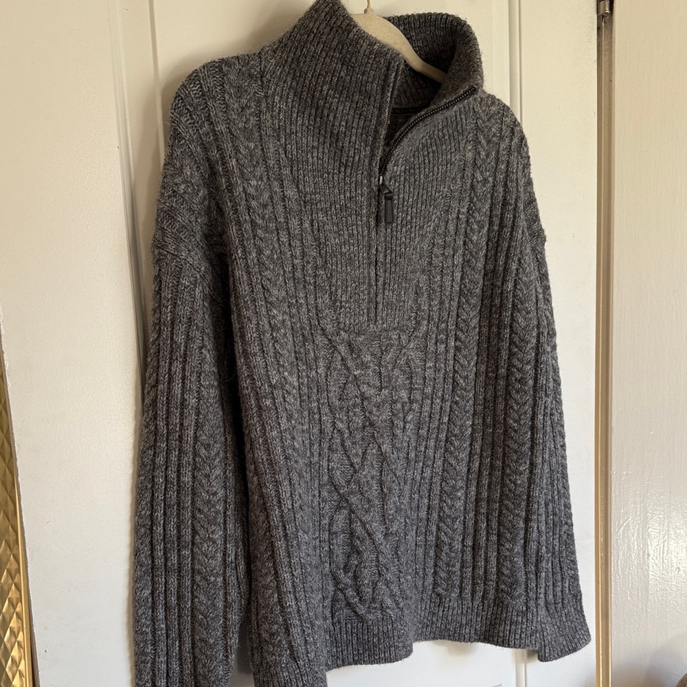NEW! Gray Half-Zip Cable Knit Sweater Small Sundance Catalog. NWT